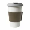 Porzellanbecher Dibbern Bone China Weiß Coffee-To-Go Becher Mit Taupe Farbener Lederbanderole